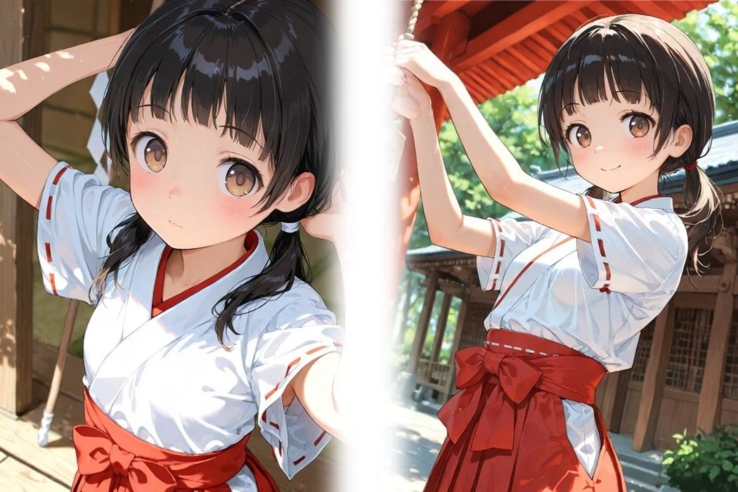 透明感のある小柄な巫女少女を集団で囲んで大量顔射連続中出し 画像1