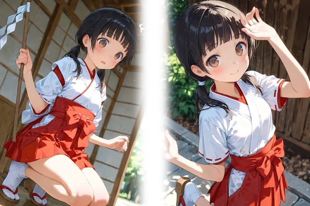 透明感のある小柄な巫女少女を集団で囲んで大量顔射連続中出し 画像2